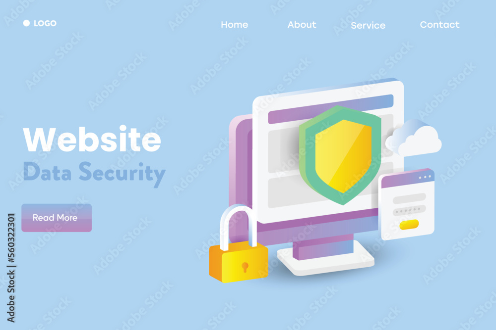 Wall mural secure website access personal data protection online with shield and padlock on pc 3d cyber securit