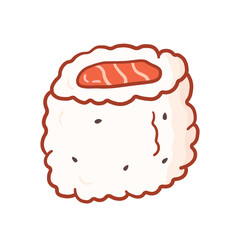 Sushi roll in doodle style. Png, vector illustration of asian food cartoon style on white background