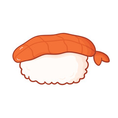 Sushi with shrimp in doodle style. Png, vector illustration of asian food in cartoon style