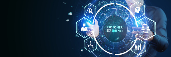 Fototapeta premium Business, technology, internet and network concept. The future of technology. Virtual screen of the future with the inscription: customer experience.