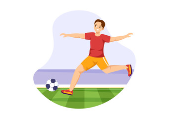 Futsal, Soccer or Football Sport Illustration with Players Shooting a Ball and Dribble in a Championship Sports Flat Cartoon Hand Drawn Templates