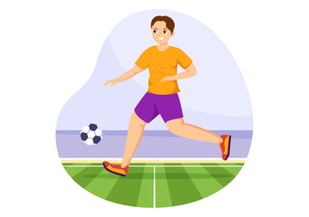 Futsal, Soccer or Football Sport Illustration with Players Shooting a Ball and Dribble in a Championship Sports Flat Cartoon Hand Drawn Templates
