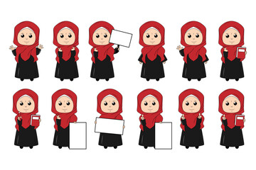 cute girl cartoon with hijab graphic
