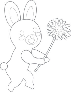 recommend clip art: タンポポを持ったかわいいウサギの塗り絵
