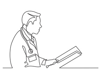 continuous line drawing doctor reading papers - PNG image with transparent background