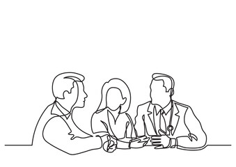 Fototapeta na wymiar continuous line drawing doctors concilium - PNG image with transparent background