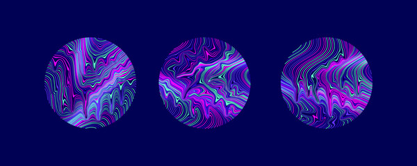 abstract circle glitch with liquid atom ray, Retro futurism synthwave, vaporwave,  Holographic illuminated in 80s-90s.