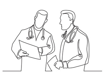 continuous line drawing doctors discussing diagnosys - PNG image with transparent background