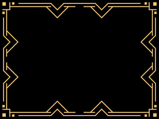 Art deco frame. Vintage linear border. Design a template for invitations, leaflets and greeting cards. Geometric golden frame. The style of the 1920s - 1930s. Vector illustration
