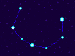 Obraz na płótnie Canvas Corona Borealis constellation in pixel art style. 8-bit stars in the night sky in retro video game style. Cluster of stars and galaxies. Design for application, banner and poster. Vector illustration