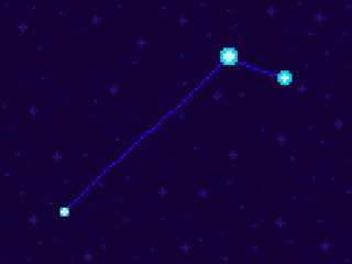 Obraz na płótnie Canvas Equuleus constellation in pixel art style. 8-bit stars in the night sky in retro video game style. Cluster of stars and galaxies. Design for applications, banners and posters. Vector illustration