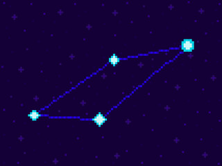 Obraz na płótnie Canvas Fornax constellation in pixel art style. 8-bit stars in the night sky in retro video game style. Cluster of stars and galaxies. Design for applications, banners and posters. Vector illustration