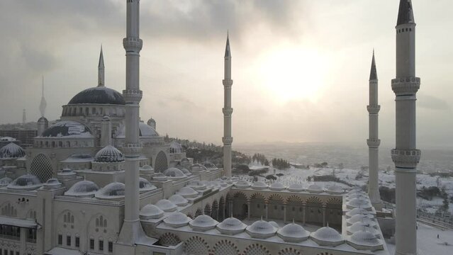 Camlica Mosque in the Winter Season Drone Video, Camlica Hill Uskudar, Istanbul Turkey
