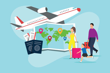 Family vacation air travel 2d vector illustration concept for banner, website, illustration, landing page, flyer, etc