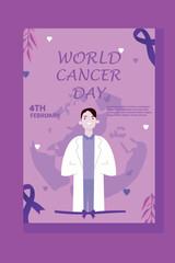 World Cancer Day Poster, story social media, Template Flat Design Health care, docter, ornament Illustration of Square Background for Social media, Greetings Card or Web ads