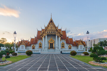 Beautiful Marble Temple, Wat Benchamabophit Dusitvanaram in Bangkok, Thailand.