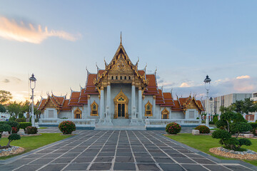 Beautiful Marble Temple, Wat Benchamabophit Dusitvanaram in Bangkok, Thailand.