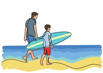 Obraz premium continuous line color drawing of beautiful family time moments of life - PNG image with transparent background