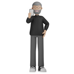 3D Character Man Holding Phone