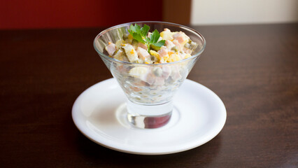 Russian salad. Traditional Russian food starters at any good table.