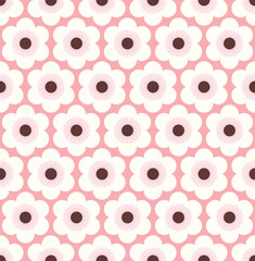 Japanese Cute Circle Petal Flower Vector Seamless Pattern