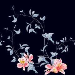 Modern floral seamless pattern. Digital drawn illustration. Can be used as textile fabric or wallpaper, cards, invitations, decorative paper