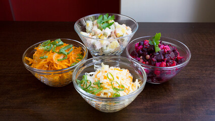 Classic Russian vinaigrette salad (Винегрет) with roasted beets, dressed in simple extra virgin olive oil.