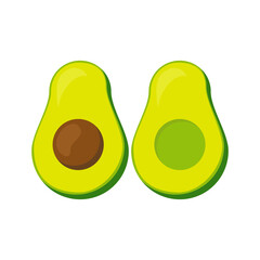 healthy fruit avocado halved, grain, peel, green, ripe on white background
