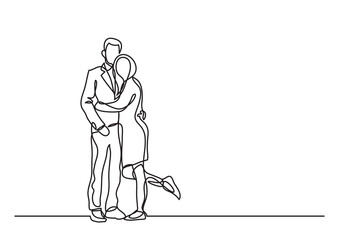 continuous line drawing couple standing hugging - PNG image with transparent background