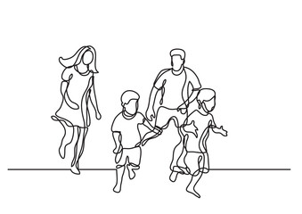 Fototapeta na wymiar continuous line drawing happy family having fun together - PNG image with transparent background