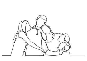 continuous line drawing happy family of four - PNG image with transparent background