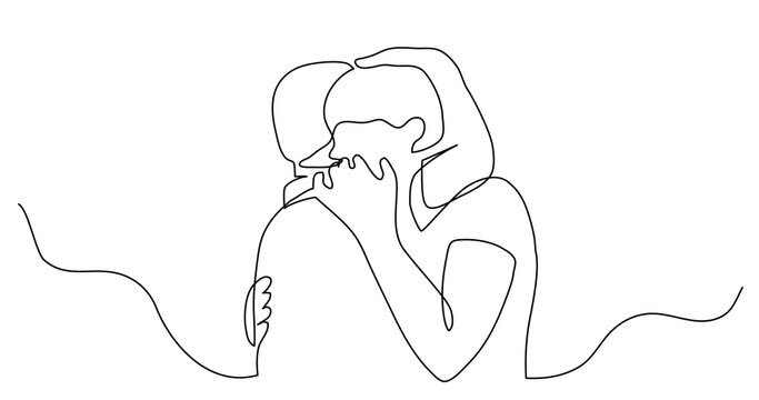 continuous line drawing of loving young couple hugging each other - PNG image with transparent background