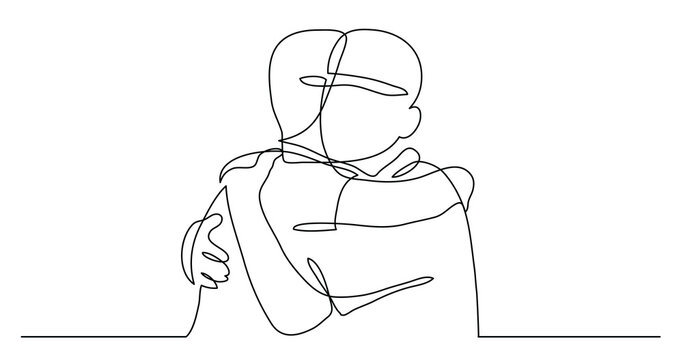 continuous line drawing of two close friends meeting hugging each other - PNG image with transparent background