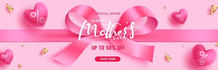 Mother's day sale text vector banner design. Happy mother's day seasonal promotion special offer for flyers and ads background. Vector Illustration. 