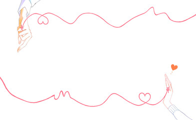 運命の赤い糸を結んでいる男女の手