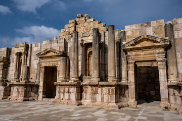 picturesque ruins of an ancient Greek city near the city of Jerash in Jordan on a sunny day