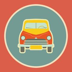 Retro car sticker in a circle, front view