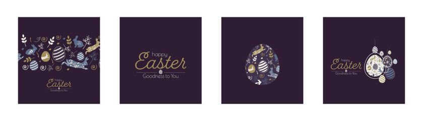 Happy Easter card set. Modern minimal design. Flat vector illustration.