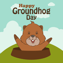 Happy Groundhog Day. Vector illustrations of cute and funny groundhogs