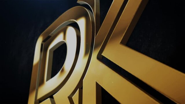 RK letter logo animation video, R and K golden 3d metal alphabet interlocked 3d monogram video, R and K moving alphabet video, RK symbol motion graphics on black background