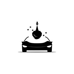 Vector icon of washing car with shampoo soap. Jet cleaning dirt on car with spray.
