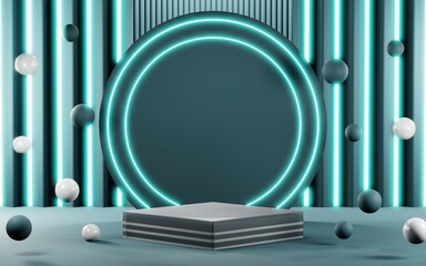 3D render of pastel template soft blue minimal podium background for show products on pastel podium