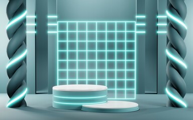 Naklejka na ściany i meble 3D render of pastel template soft blue minimal podium background for show products on pastel podium