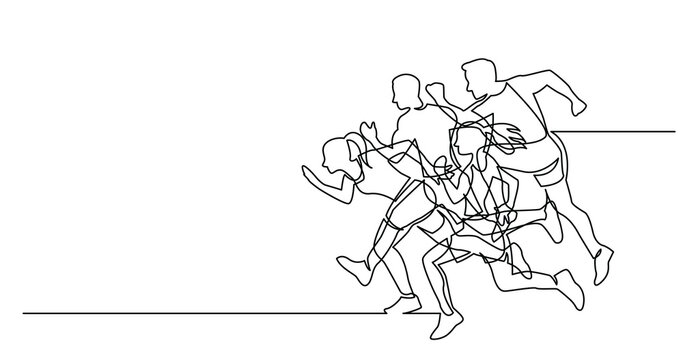 continuous line drawing of group of athletes running - PNG image with transparent background
