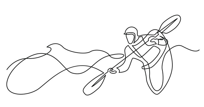 continuous line drawing of kayaker doing extreme rafting on rough waters - PNG image with transparent background