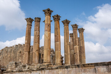 picturesque ruins of an ancient Greek city near the city of Jerash in Jordan on a sunny day