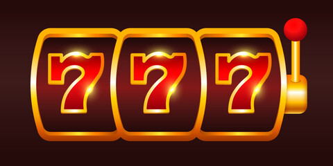 Jackpot. Slot machine with three sevens. Payline. Vector clipart.