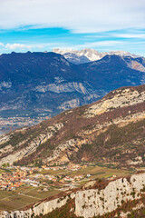 Naklejka premium Italian Alps and Brenta Dolomites (Dolomiti di Brenta, Adamello Brenta National Park) view from the Baldo Mountain (Monte Baldo), Nago-Torbole, Trento province, Trentino Alto Adige, Italy, Europe.