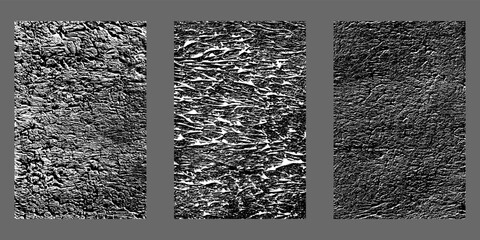 Set of distressed white grainy texture. Dust overlay textured. Grain noise particles. Snow effects pack. Rusted black background. Vector illustration, EPS 10.   