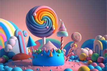 Obraz premium 3D Render, Fantasy Colorful Candyland Background.